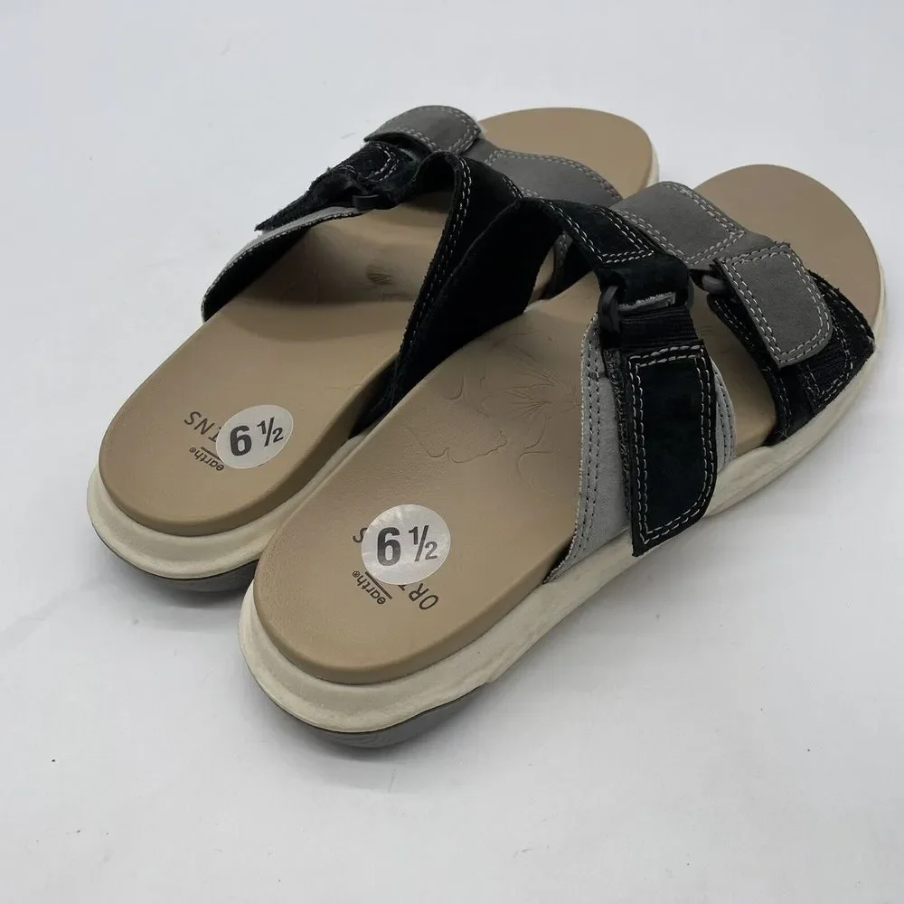 Earth Origins Grey | Black Vesper Slip On Slides Size 6.5 Strappy Sandals‎